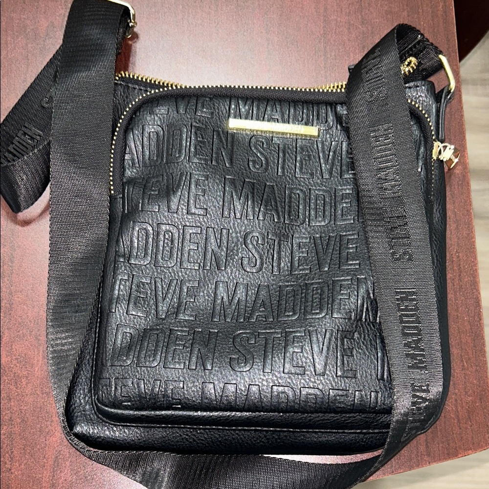 Steve Madden Embossed Black Messenger Bag
